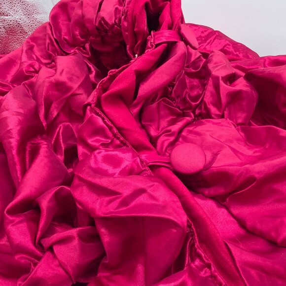 Red Satin Ruched Round Christmas Tree Skirt With Button Closures 60" - Picture 4 of 5